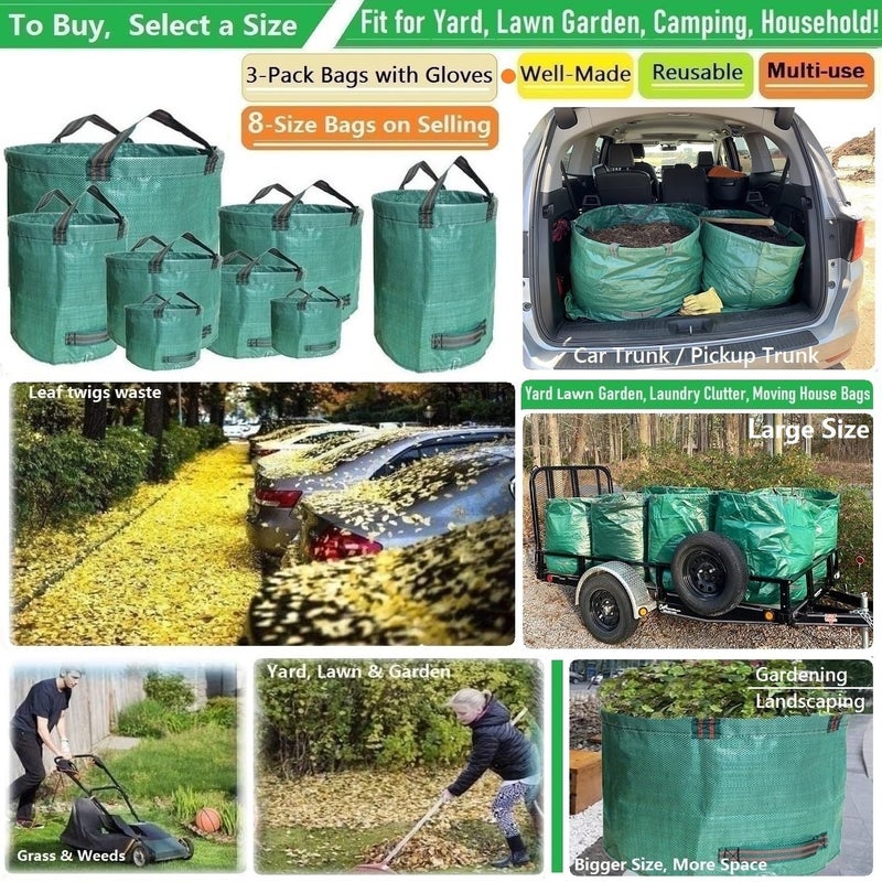 Tespher Professional 3-Pack 137 Gallon Lawn Garden Bags (D34,H34 inch) Big Yard Waste Bags with Gardening Gloves,Extra Large Reusable Leaf Bag,Grass Clippings Bag,Leaf Container,Yard Trash Container 4 Handles - Image 2